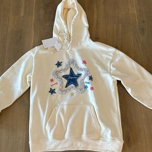 Aelfric eden denim star applique embroidery hoodie!